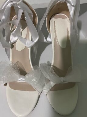 Women's White Satin Bow Ankle-Tie Sandals